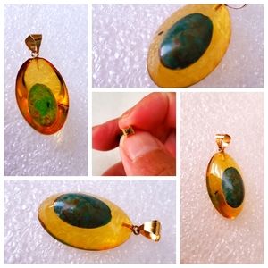 VeryRare Amber❗️18K Pure Gold Yellow Amber Sunrise Egg Pendant